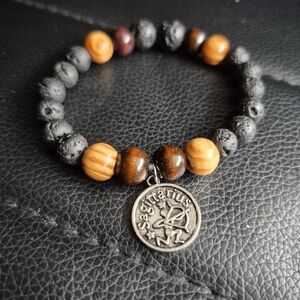 Men's Handmade Sagittarius And Black Lava Rock Braclet!